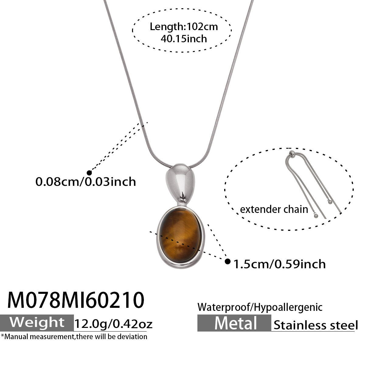 French Retro Oval Tiger Eye Stone Necklace
