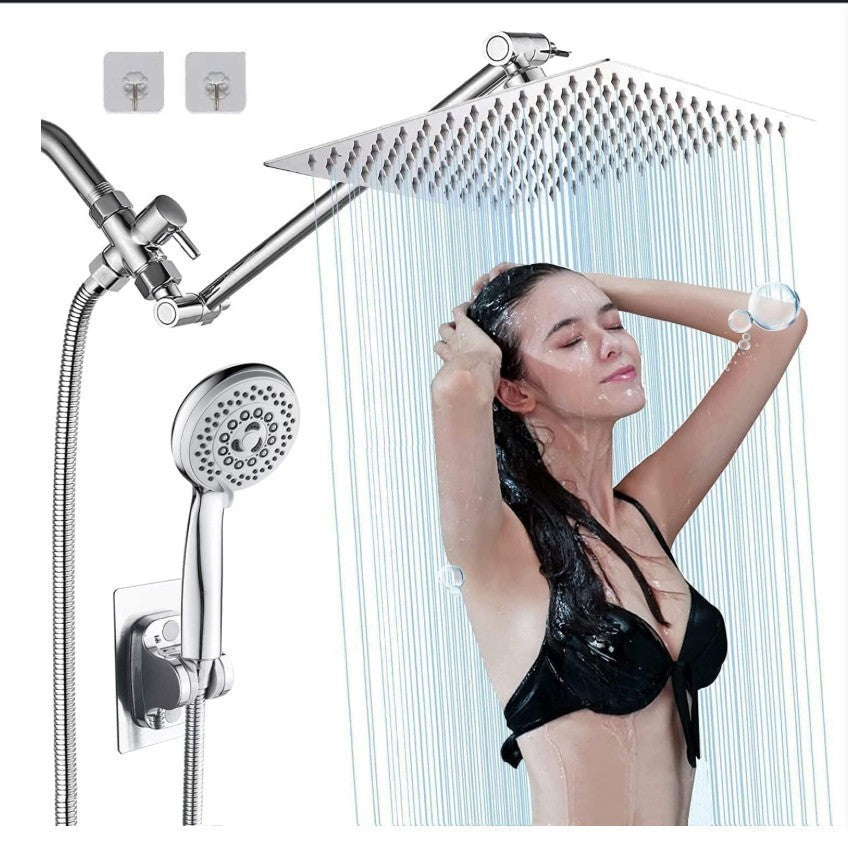 Stainless Steel Shower Set with 8 Functions and Extension Rod
