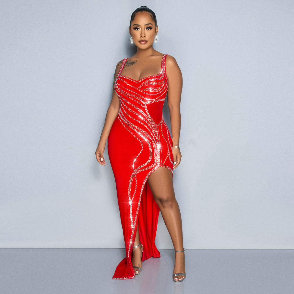 Sexy Diamond Slit Elastic Bodycon Dress