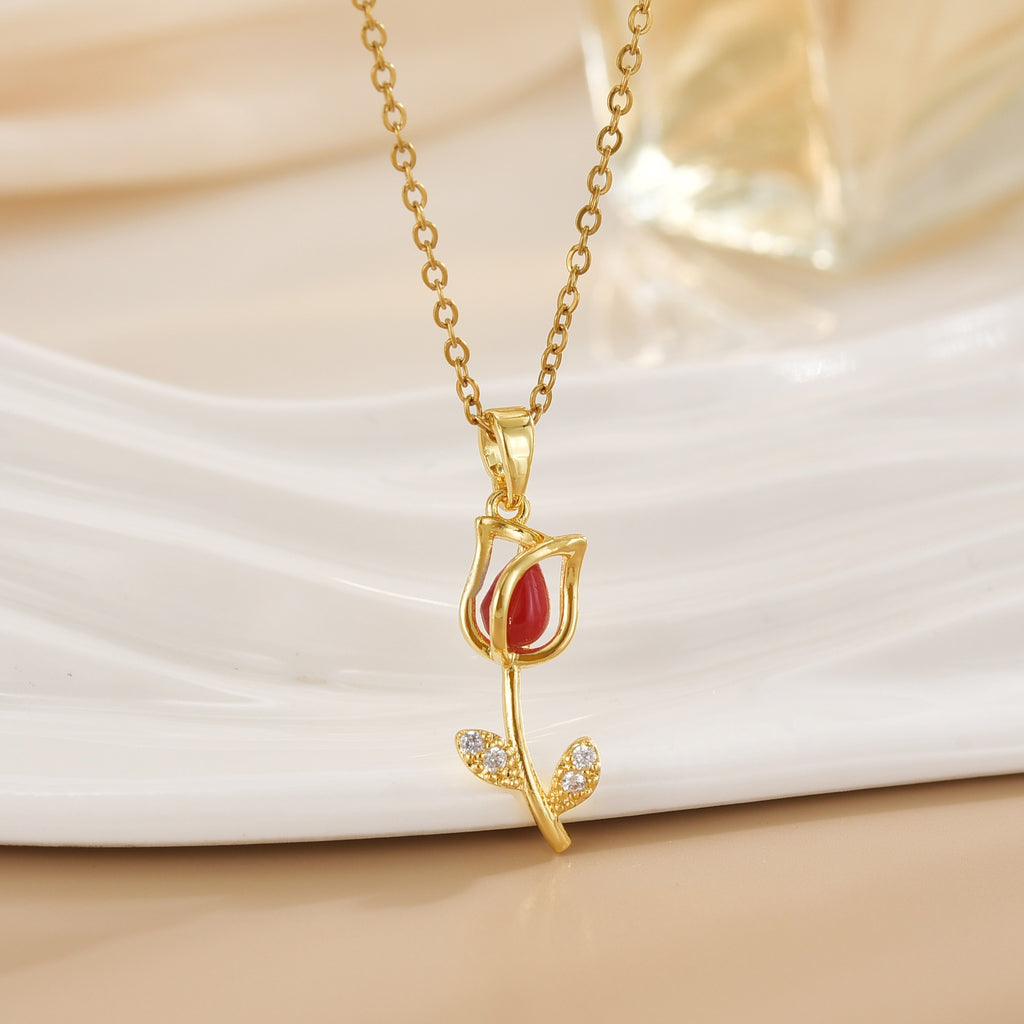 Tulip Flower Design Titanium Steel Necklace
