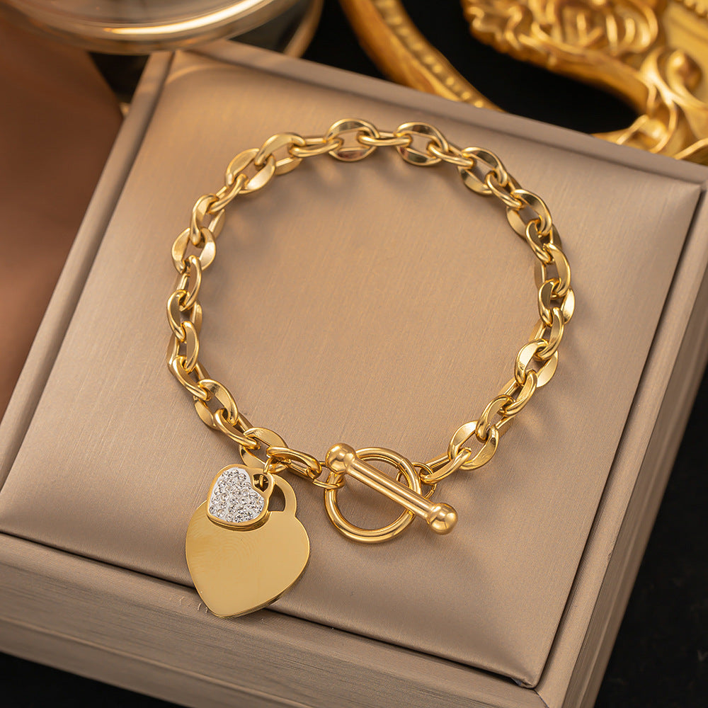 Women's Titanium Steel Inlaid Charm Bracelet Versatile Fashion Jewelry