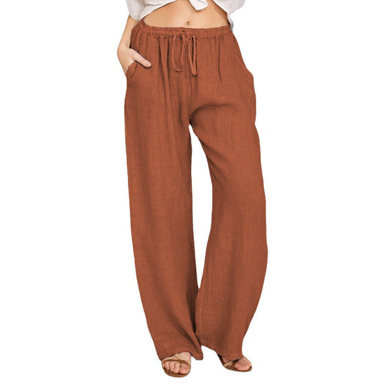 Mens Cotton Linen Loose Fit Drawstring Casual Pants