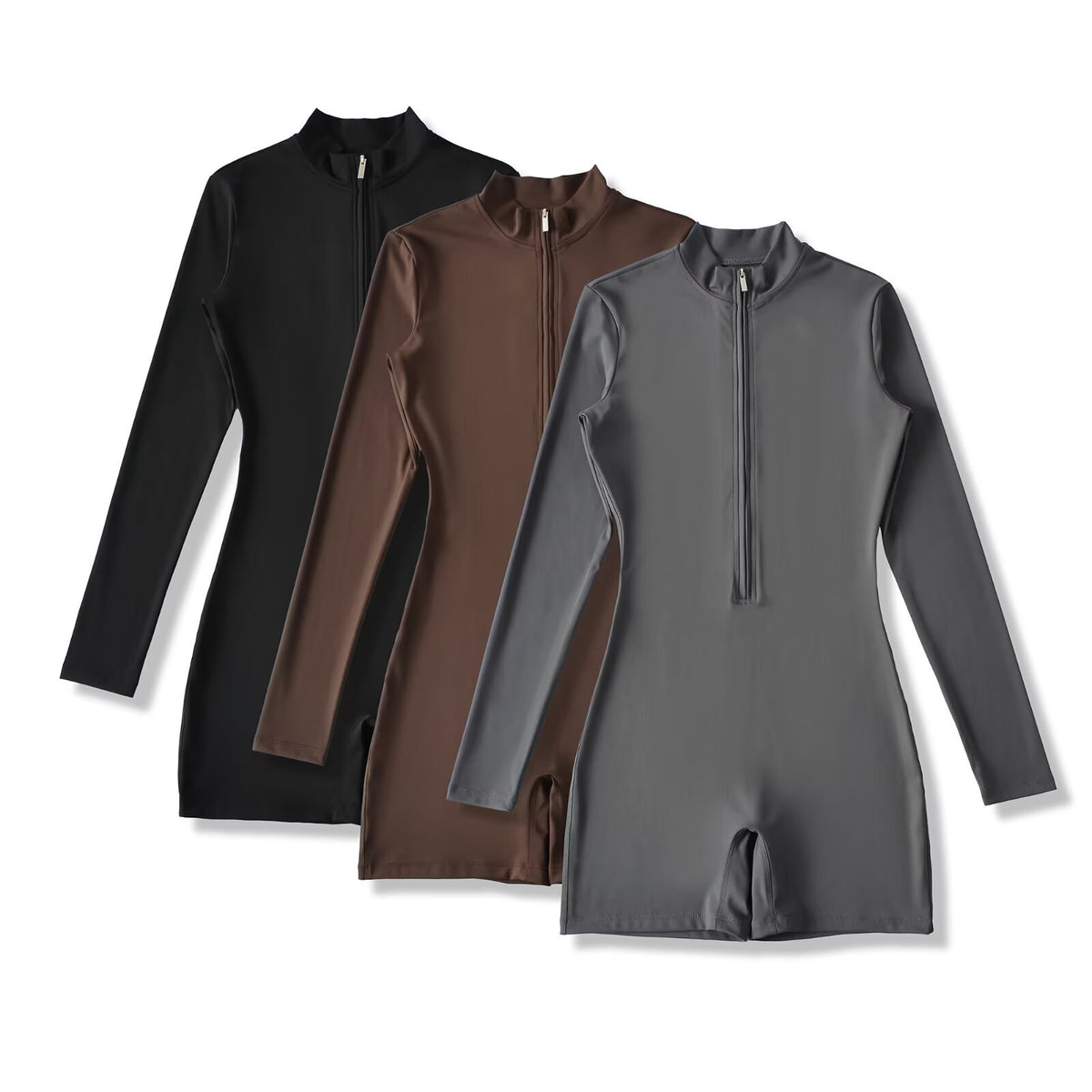 Zip-Up Long-Sleeve Fitness Jumpsuit
