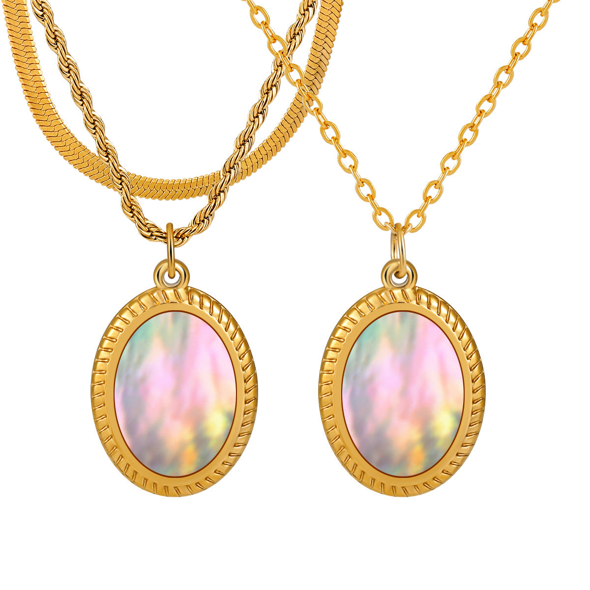 Natural Mother-of-Pearl Oval Titanium Steel Necklace