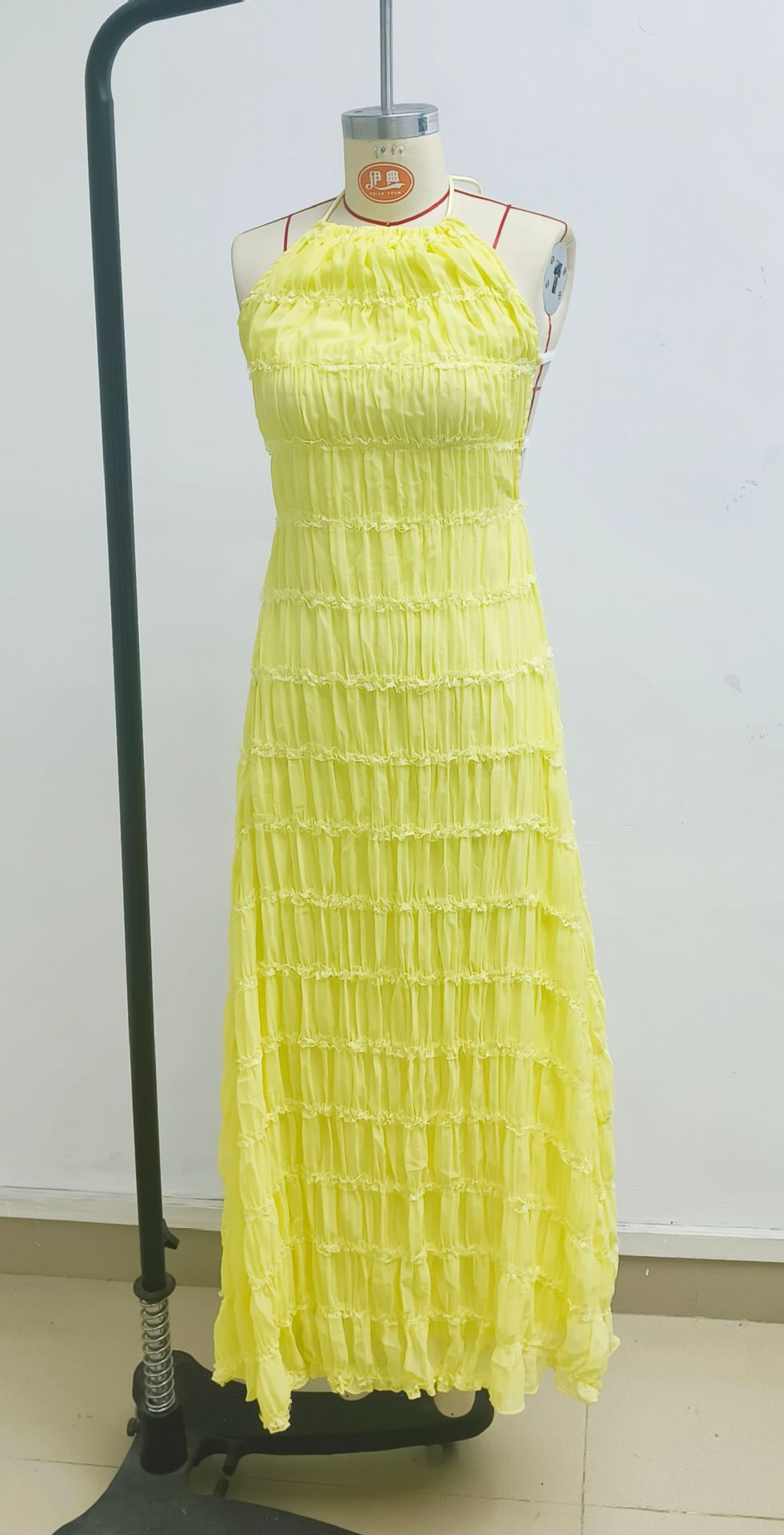 Womens Backless Pleated Long Dress