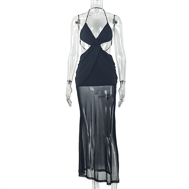Womens Backless Halter Neck Long Dress