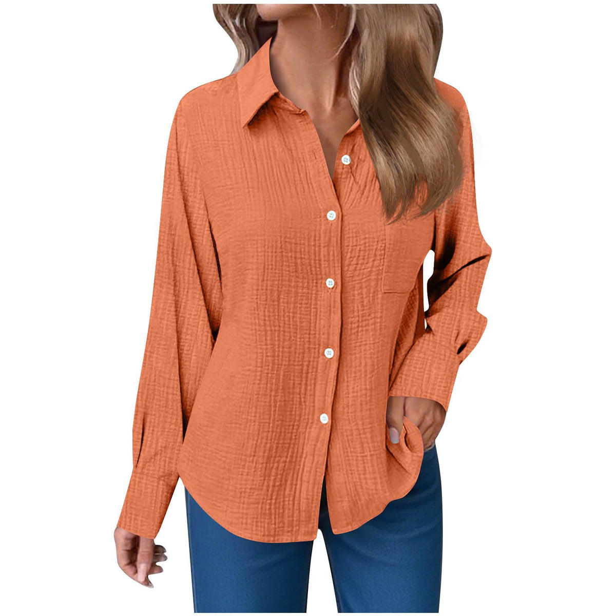 Solid Color Soft Cotton and Linen Casual Shirt Sleeve Button Long Sleeve Shirt