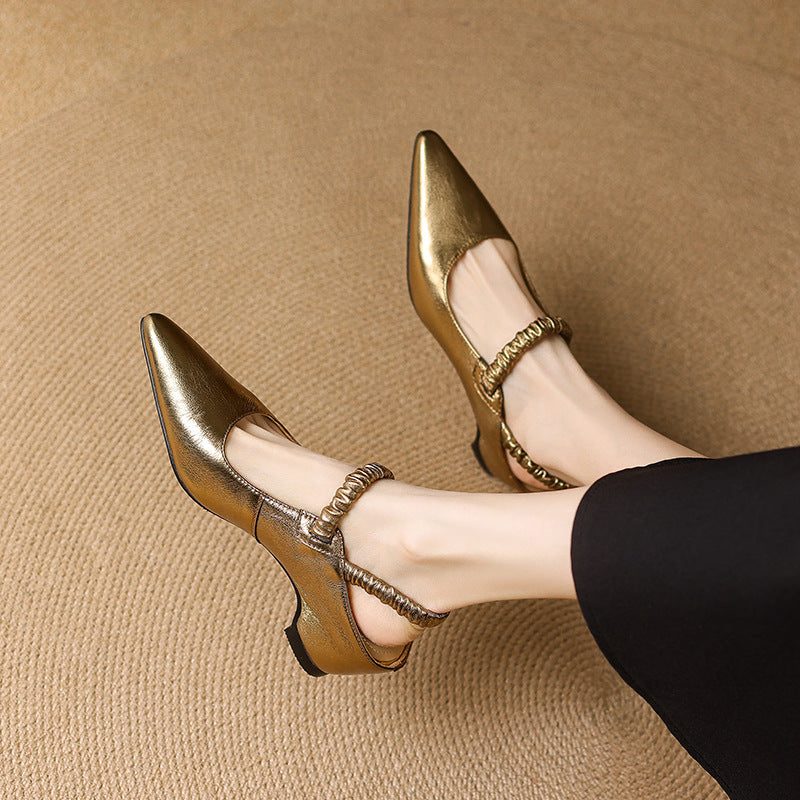 Women's French Style Lambskin Pointed Toe Open Back High Heel Sandals