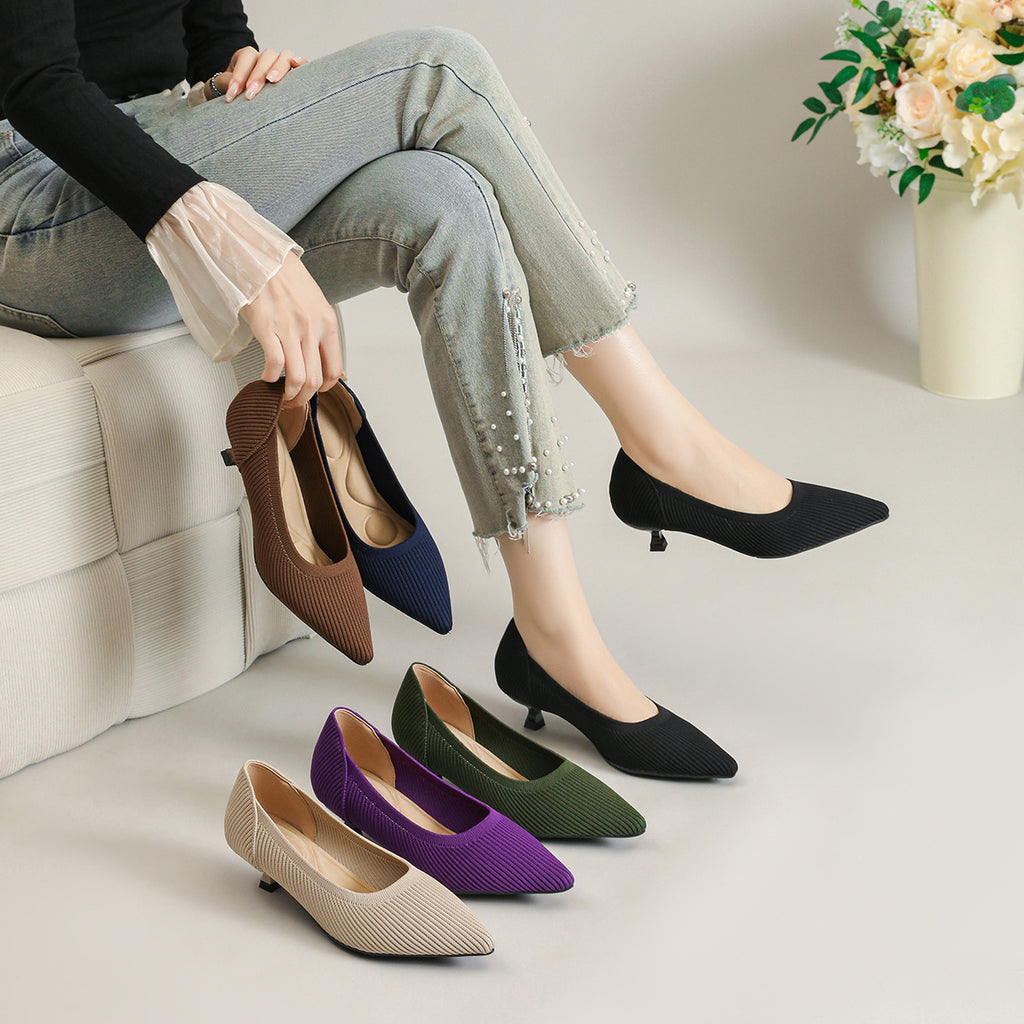 Womens Knitted Stiletto Pointed Toe Heels