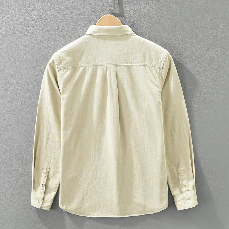 Mens Japanese Retro Workwear Long Sleeve Cotton Shirt Casual Loose Top