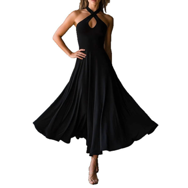 Retro Halter Neck Keyhole Back Long Dress