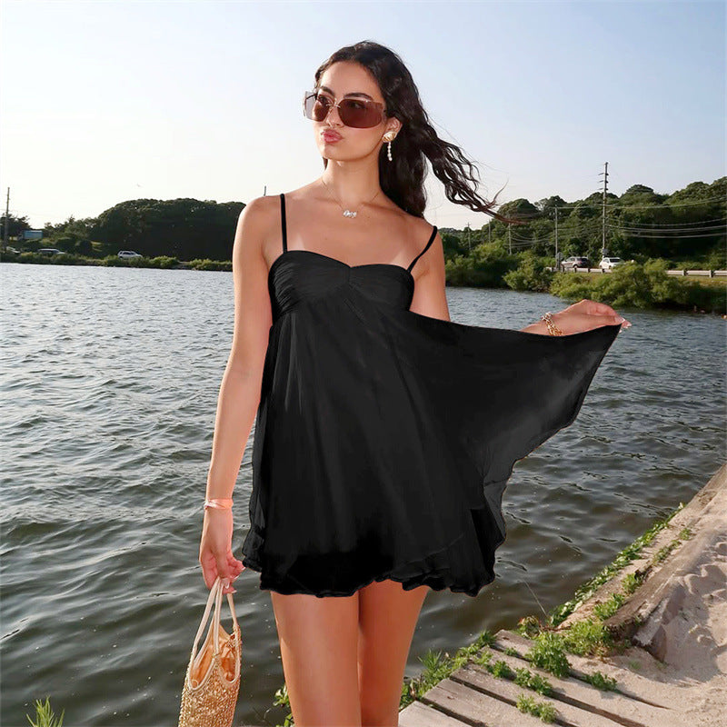 Chiffon Off-Shoulder Slip Dress