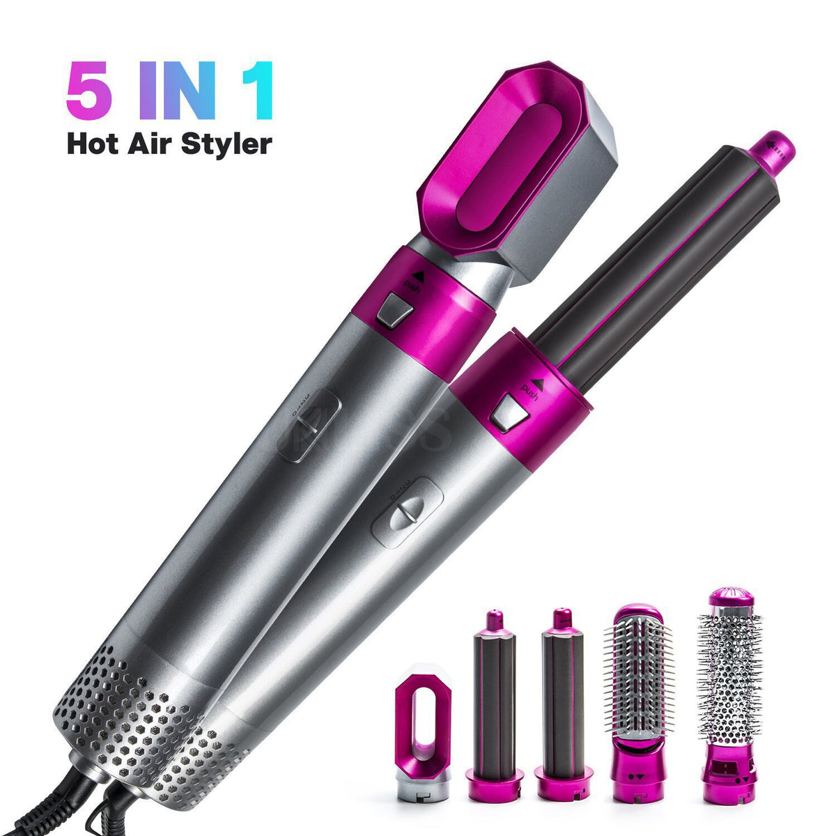 Five-in-one hot blowing comb automatic ironing coil straightening plate hair suction stick