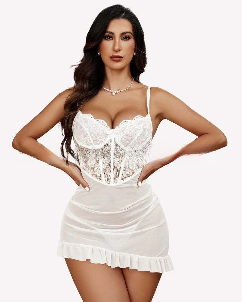 Plus Size Lace Sling Sheer Mesh Nightgown