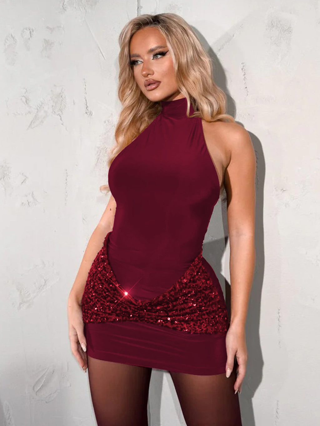 Sequin Halter Neck Bodycon Dress