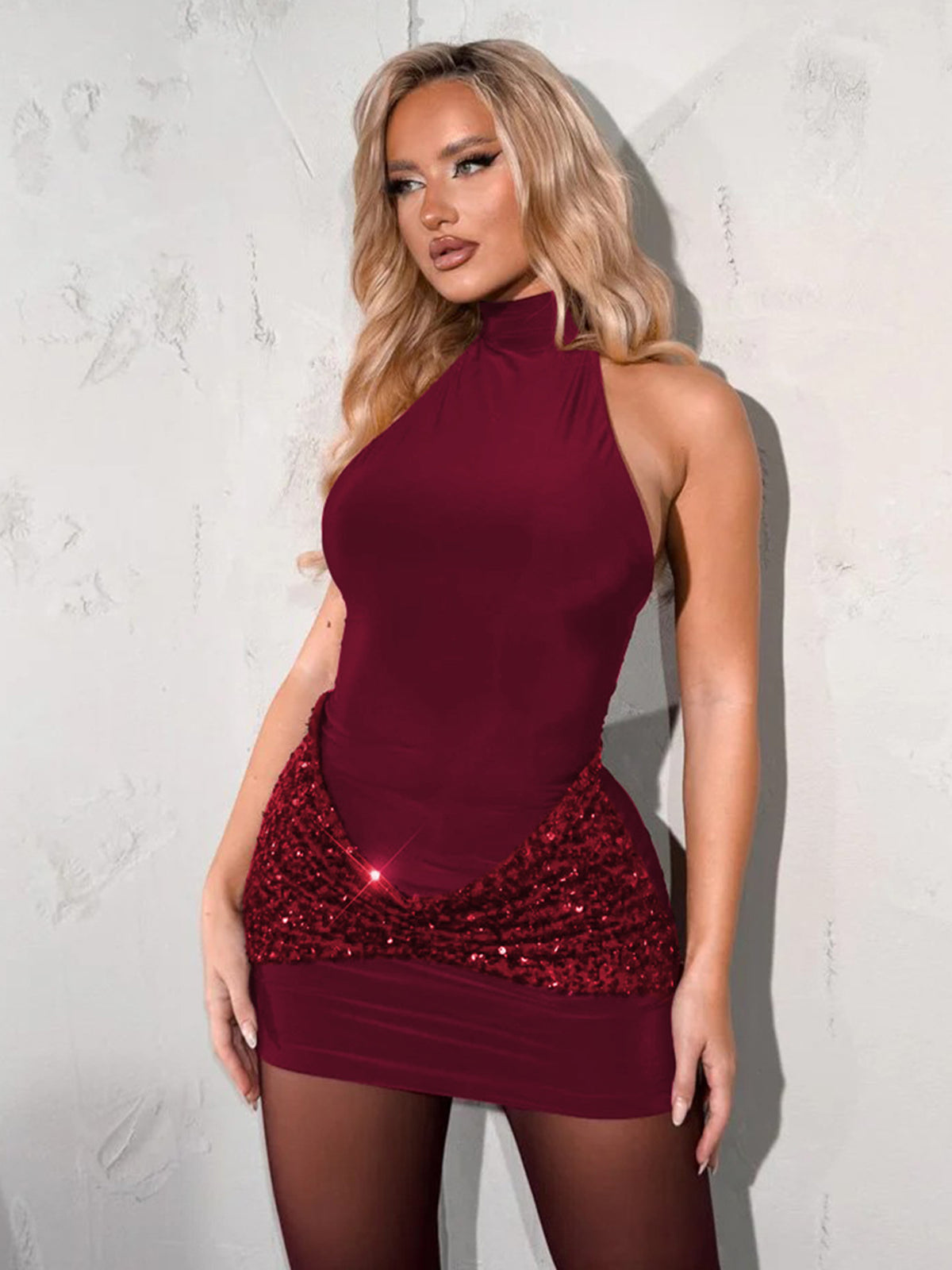 Sequin Halter Neck Bodycon Dress
