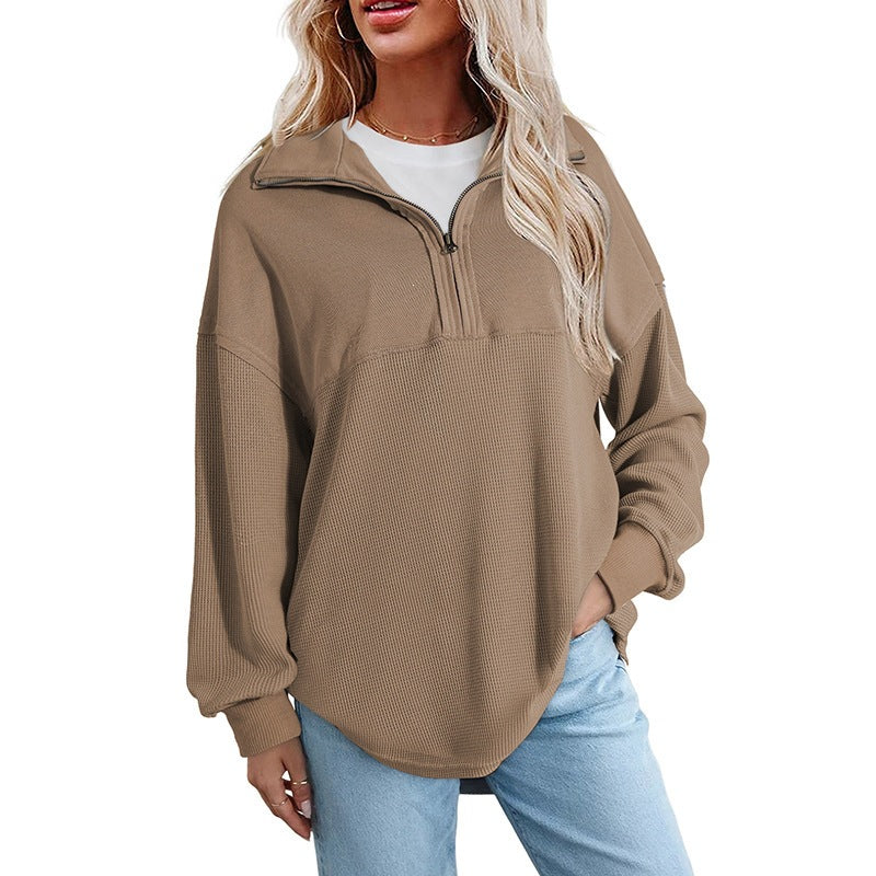 Womens Solid Color Lapel Sweatshirt