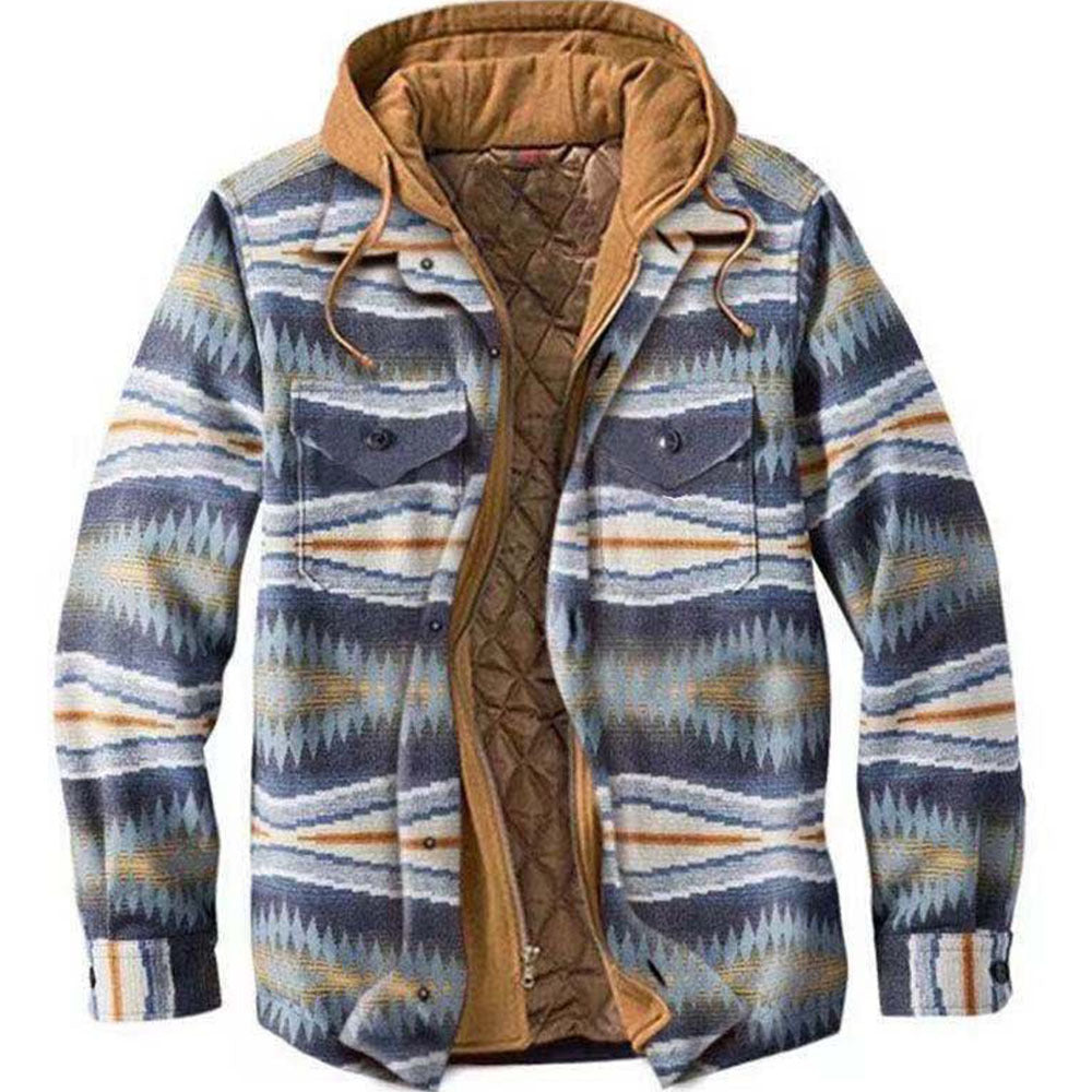 Mens Plaid Hooded Quilted Jacket