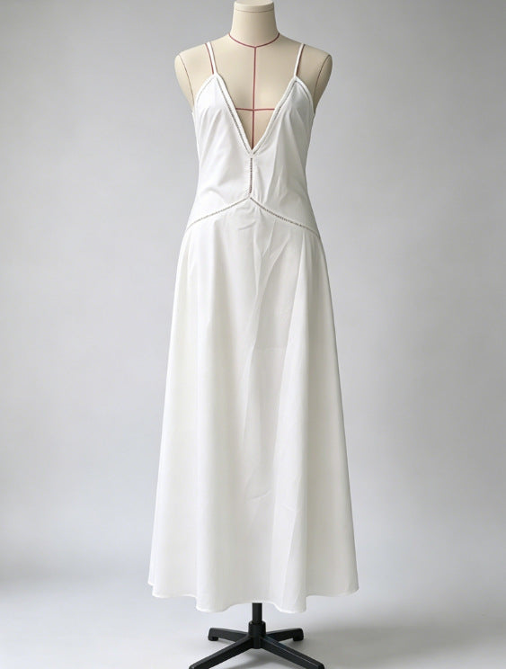 Womens Lace Trim Backless Tie V-Neck Dress