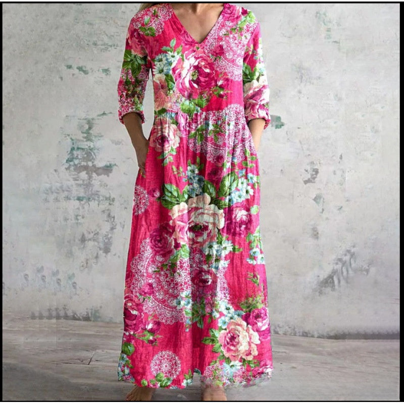 Printed Casual Loose Long Sleeve Dress