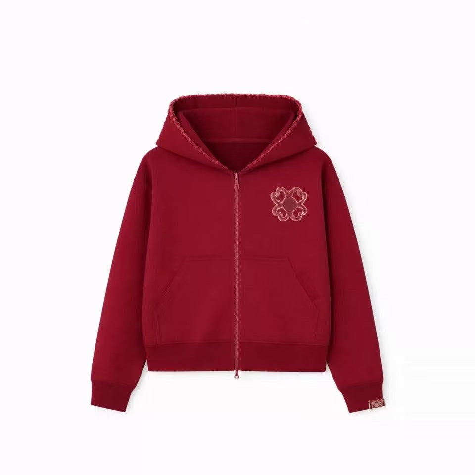 Casual Printed Zip Up Hoodie Unisex Sweatshirt