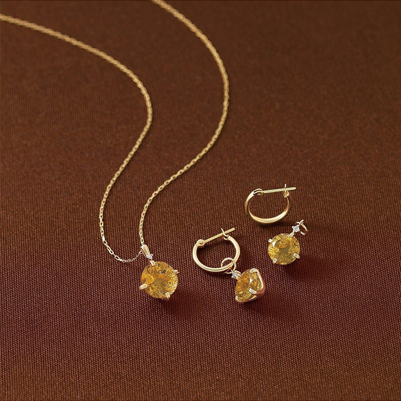 Simple 9K Gold Citrine Pendant Necklace