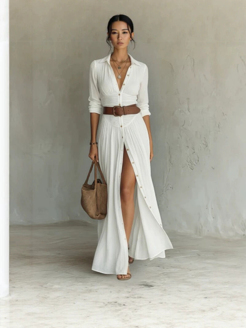 Womens Collared Shirt Dress with Belt