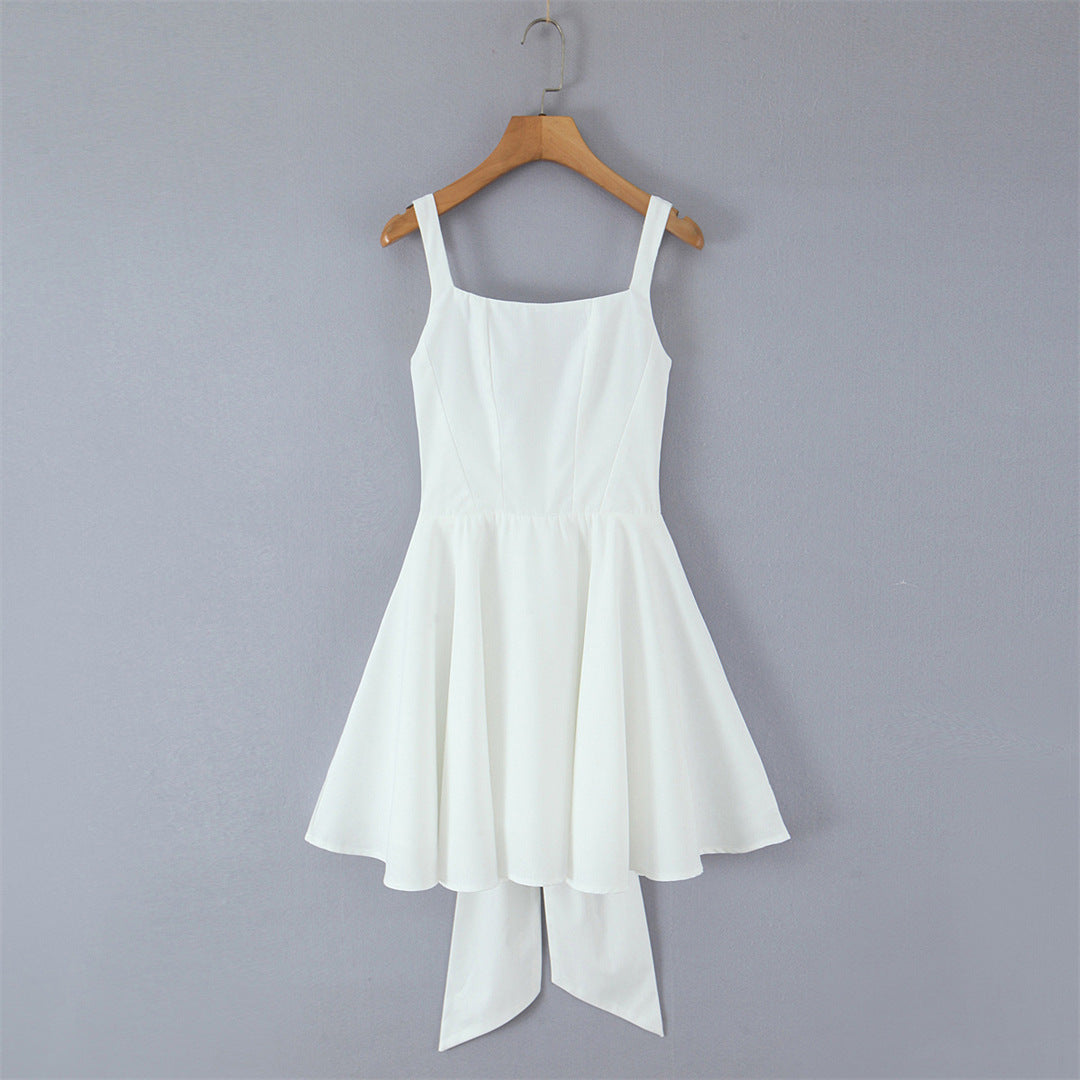 Square Neck Suspender Dress with Back Bow