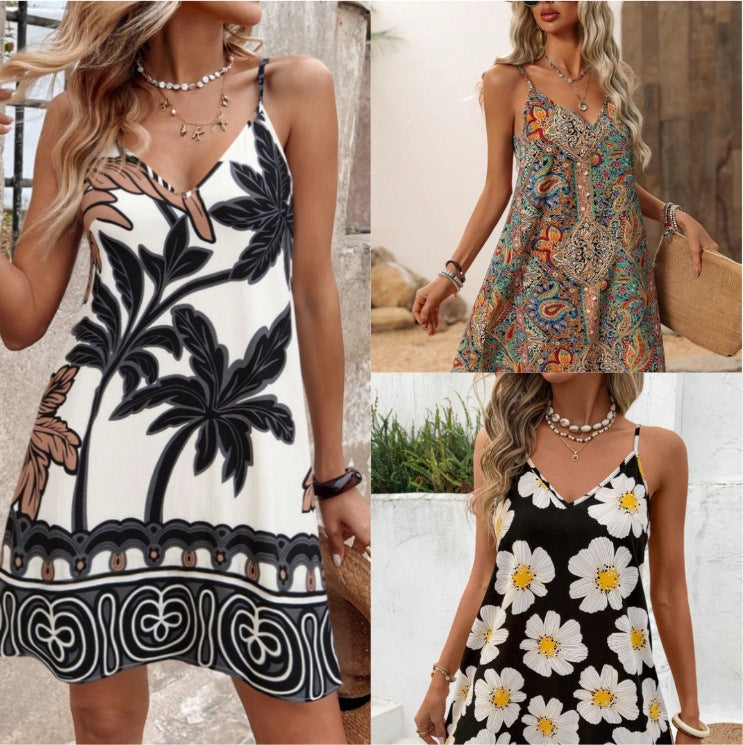 Floral Print V-Neck A-Line Dress