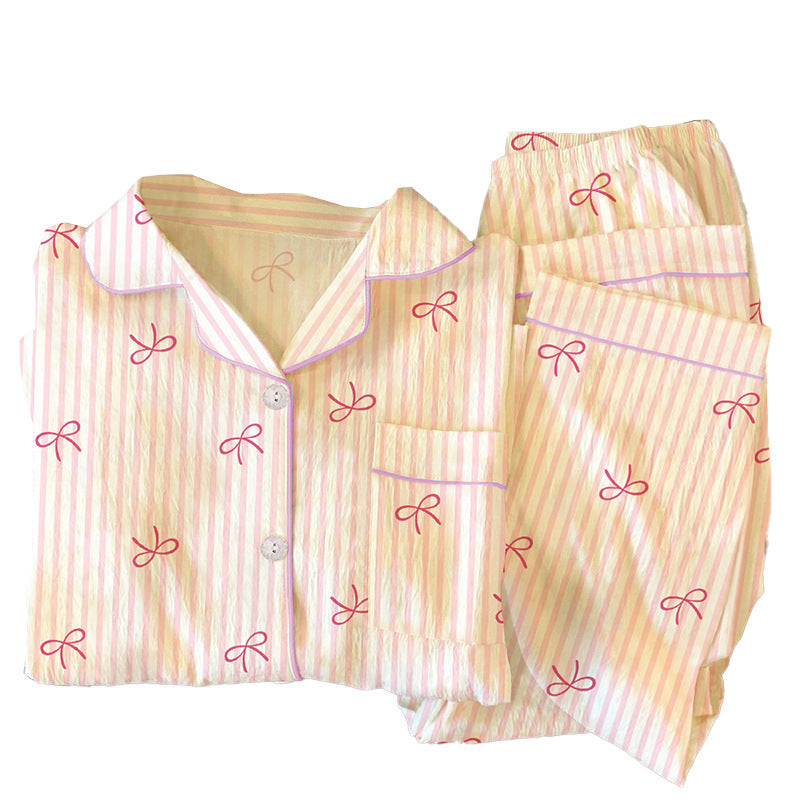 Womens Long Sleeve Pajama Set with Bow Design