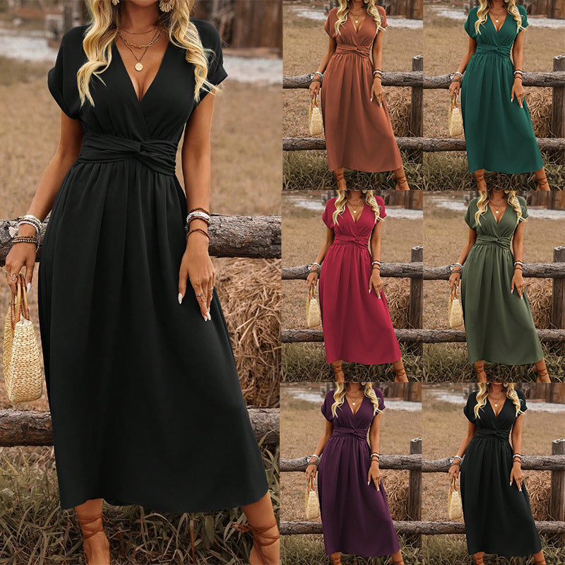 Womens V-Neck Batwing Sleeve Dress