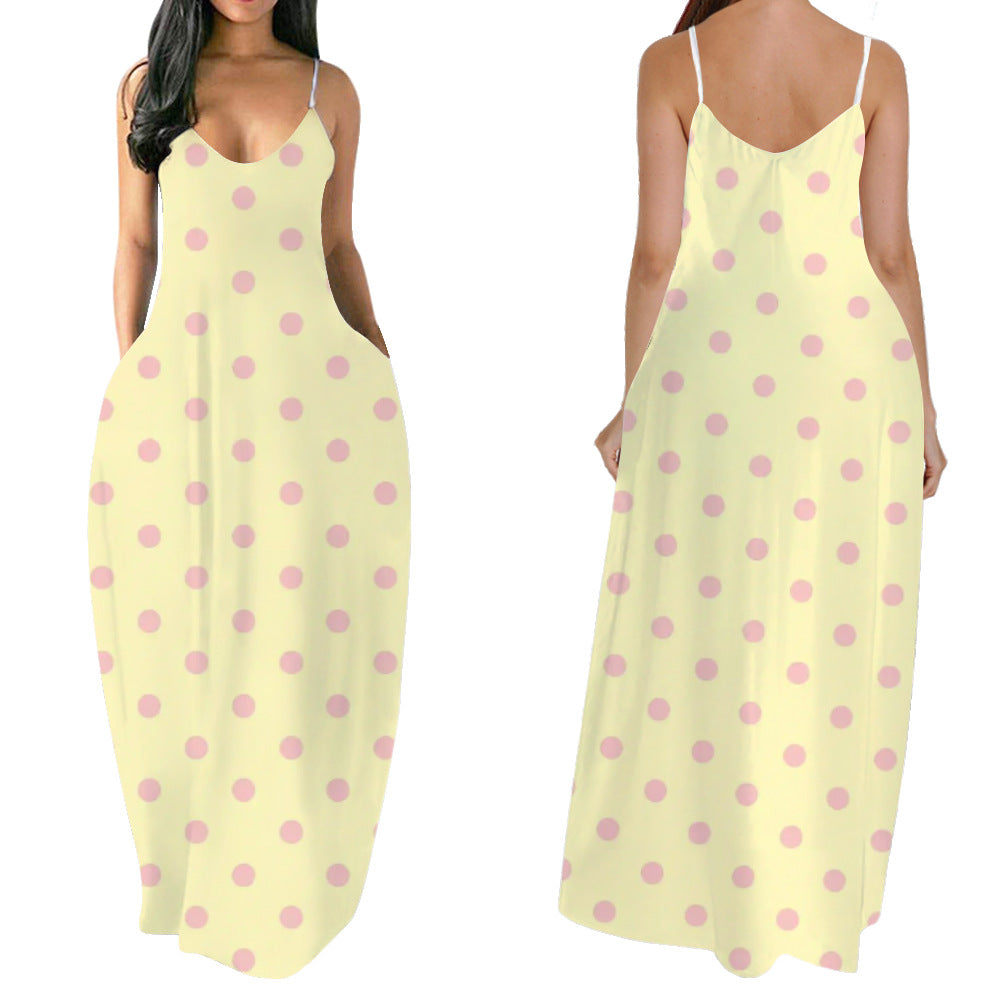 Polka Dot Spaghetti Strap Dress with Pockets