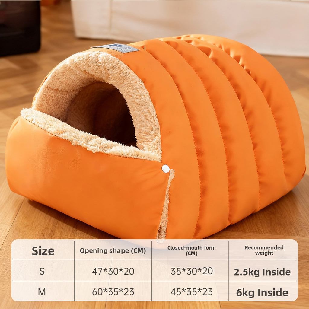 Semi-enclosed leather sleeping bag cat litter