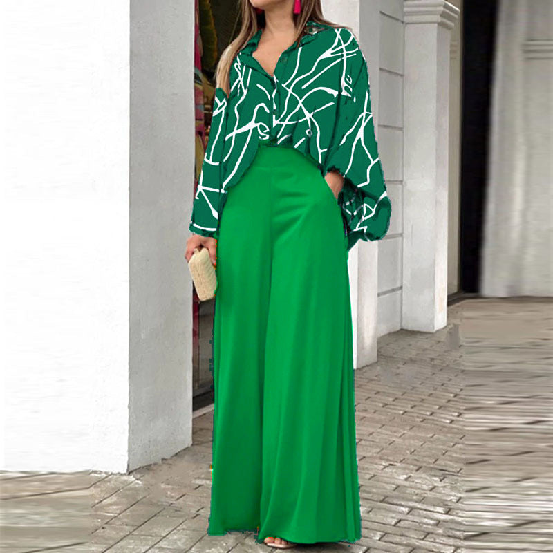 Floral Print Shirt and Wide-Leg Pants Set