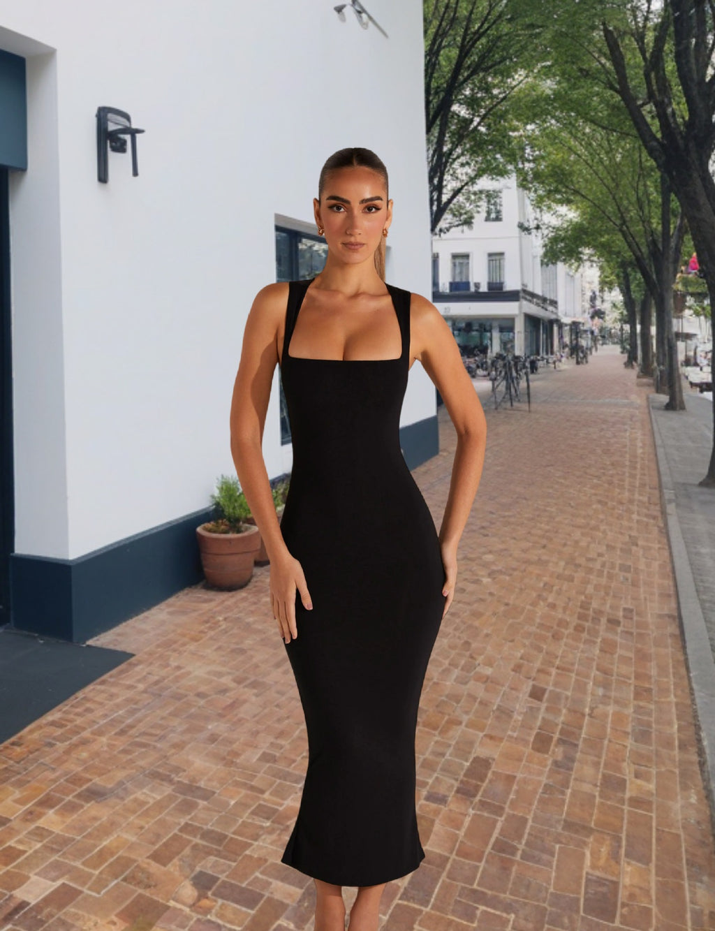 Elegant Pure Color Suspender Dress