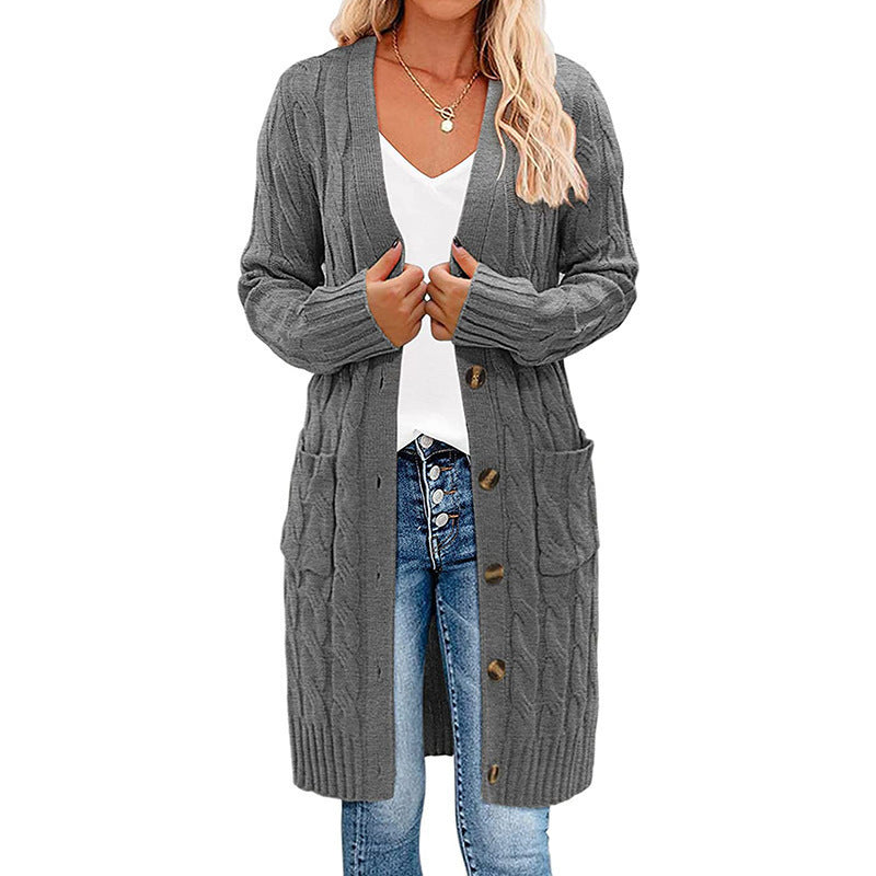 Women's Knitted Long Cable Cardigan Sweater