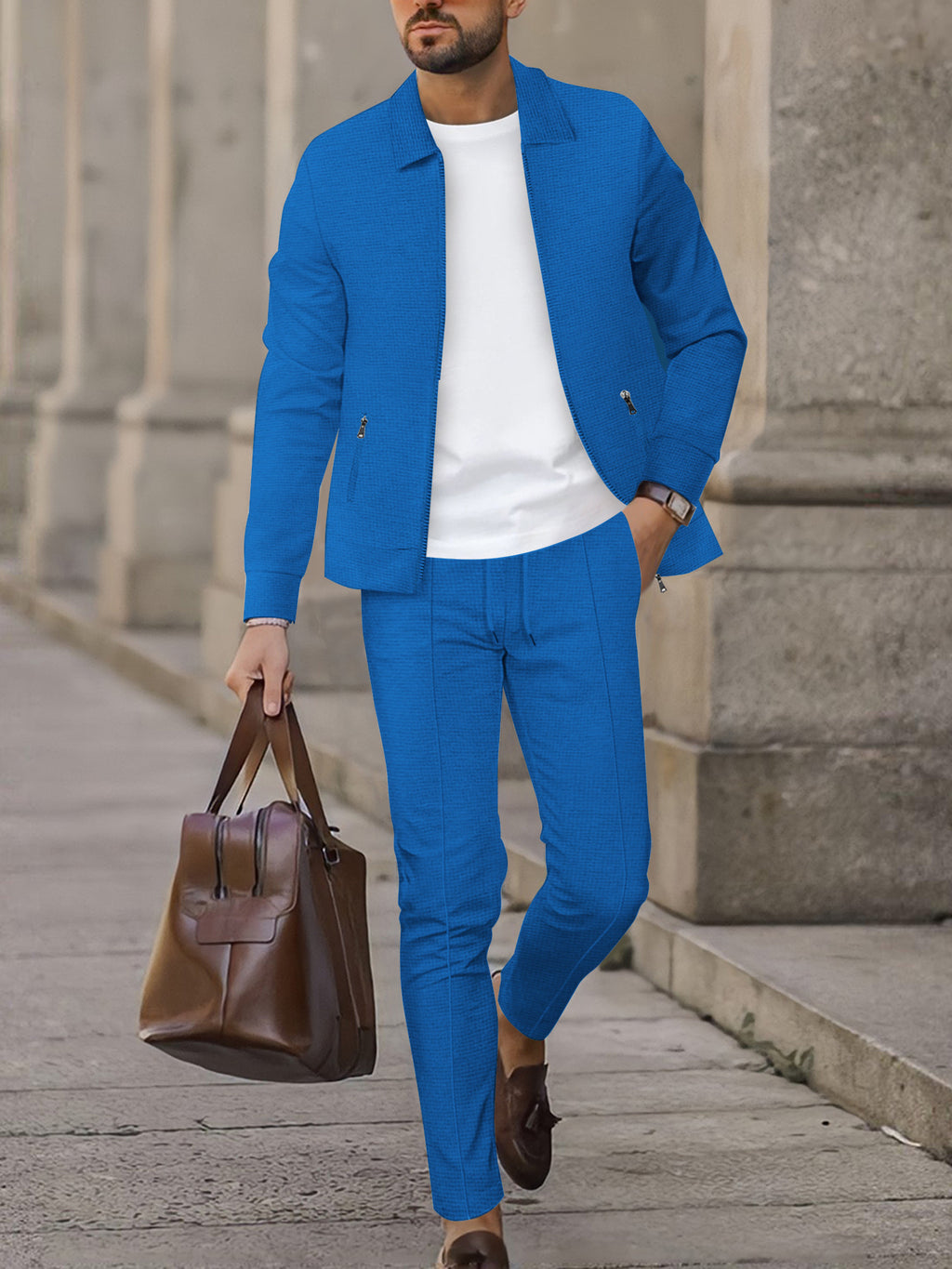 Mens Waffle Knit Zip-Up Track Suit