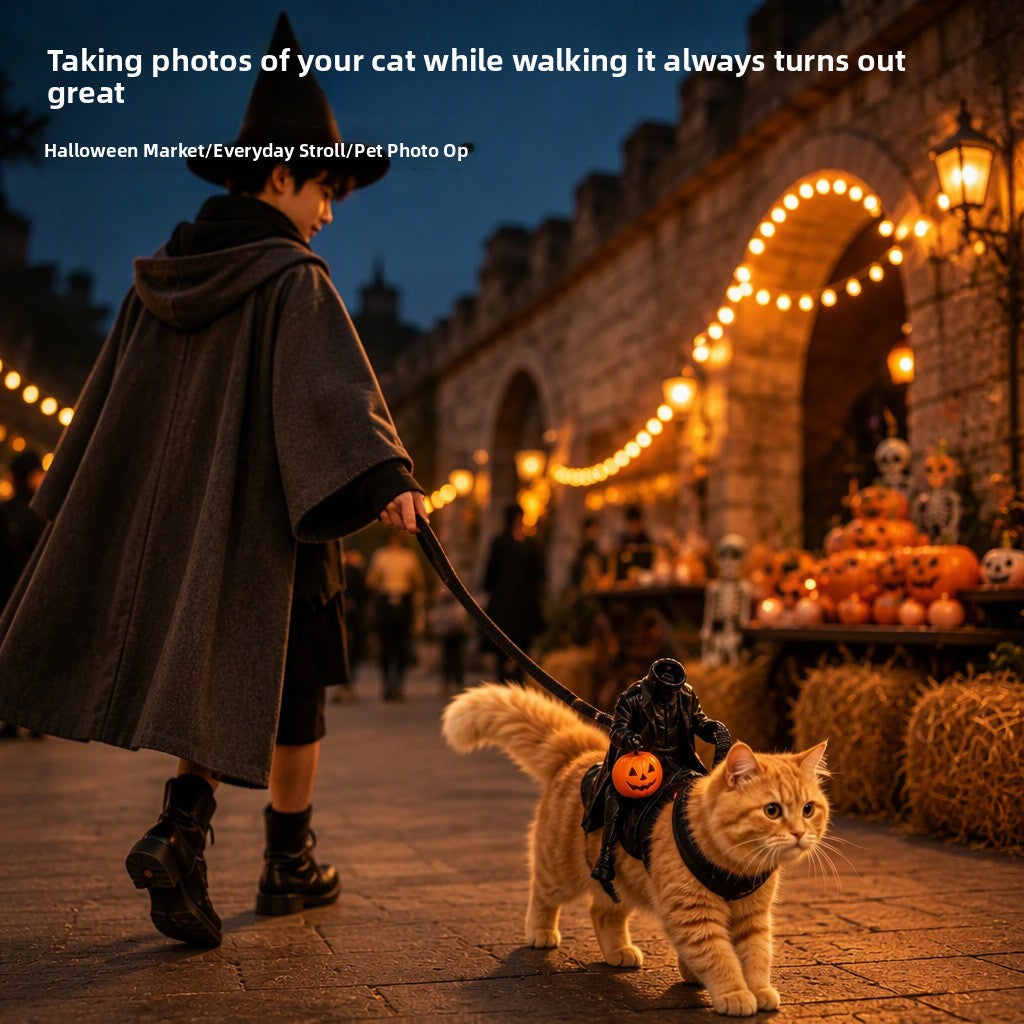 Headless Knight Riding Cat 3D Printed Pumpkin Light Decor