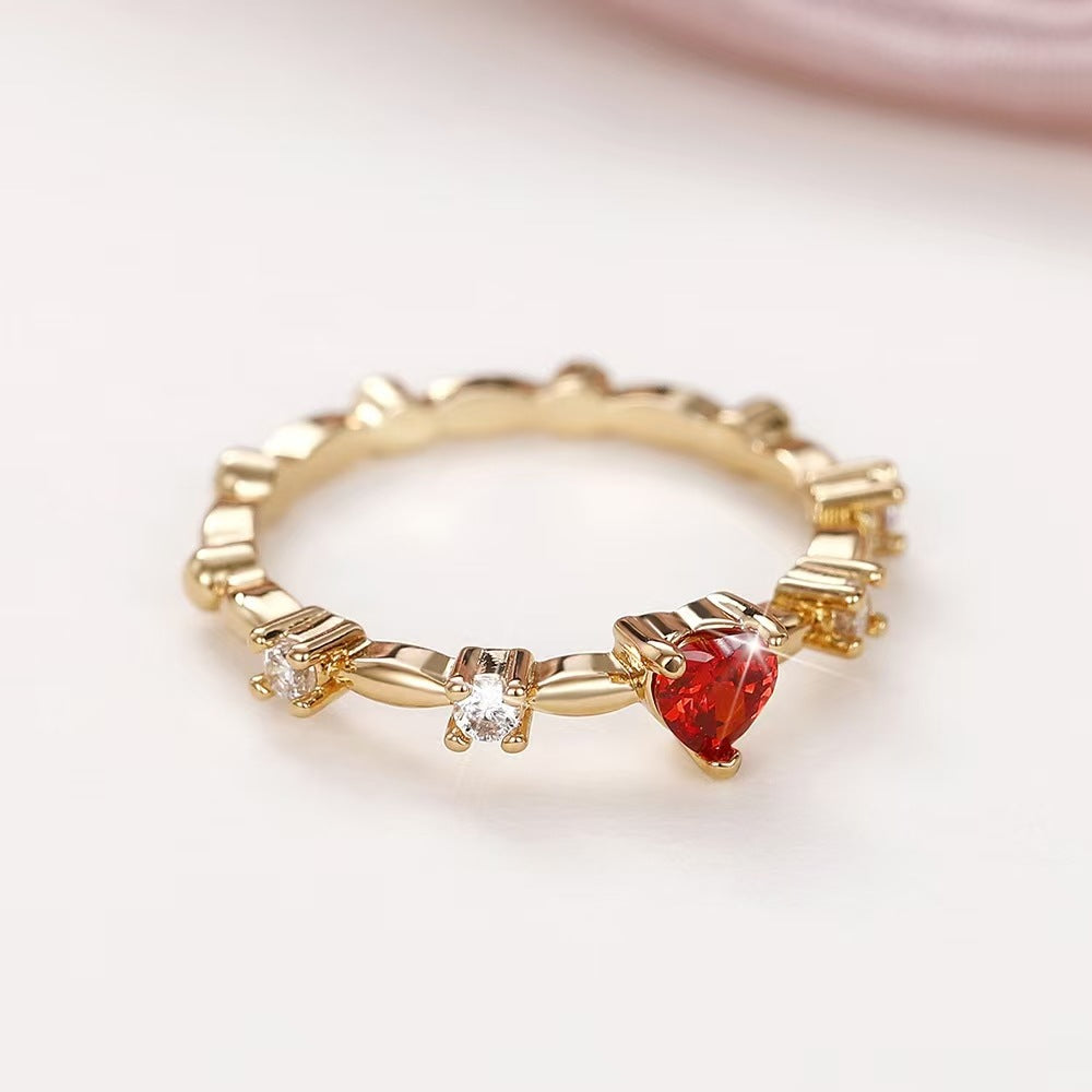 Heart Shaped Copper Ring with Red Inlay