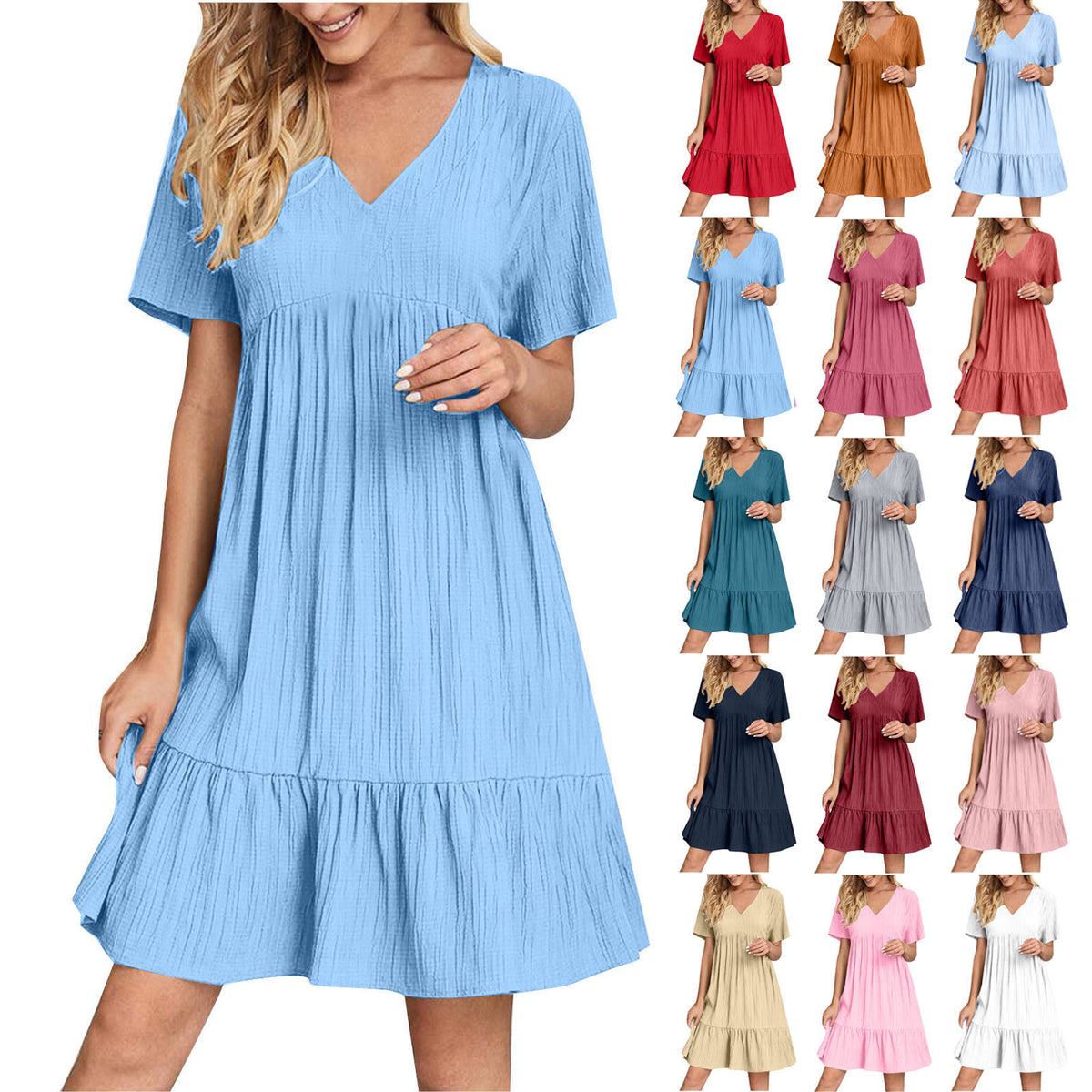 Womens V-Neck Floral Hem Casual Dress