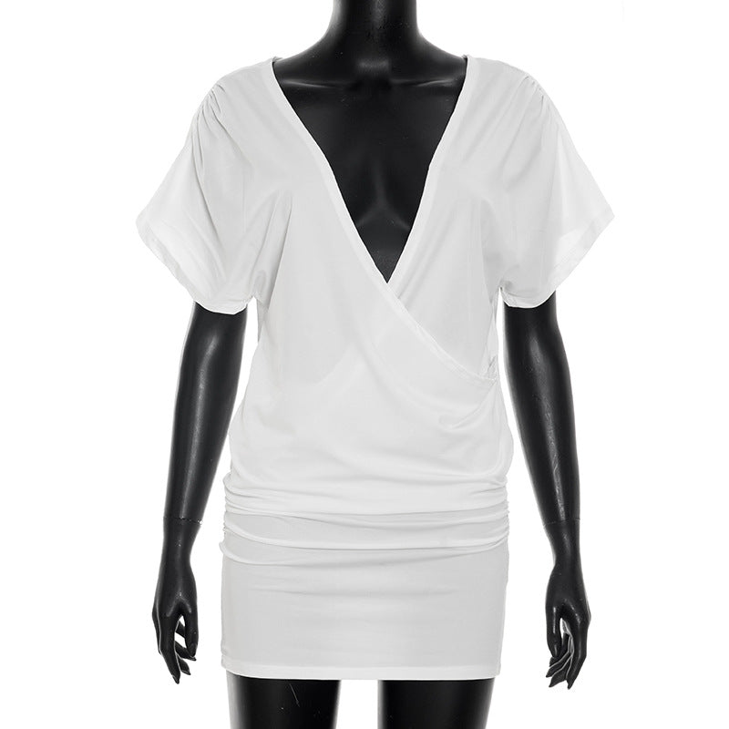 Solid Color V-Neck Bodycon Dress