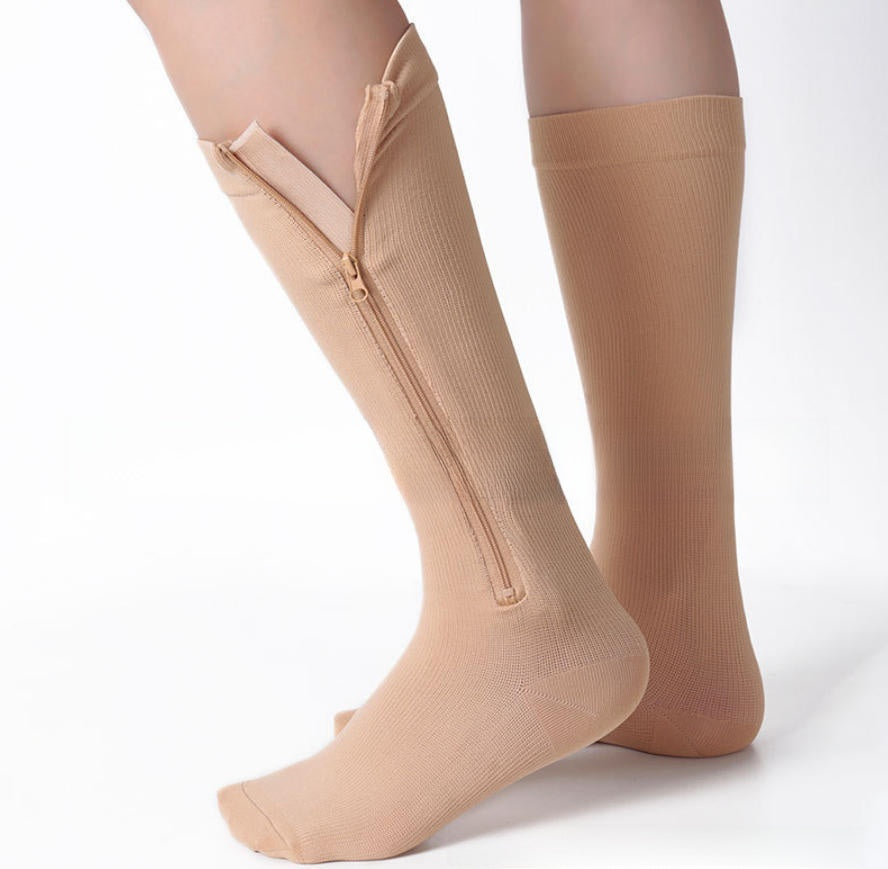 Zipper Mid-Calf Compression Socks for Travel Sports Anti-Slip
