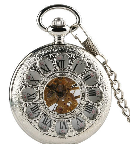Engraved Mechanical Pocket Watch with Alloy Chain