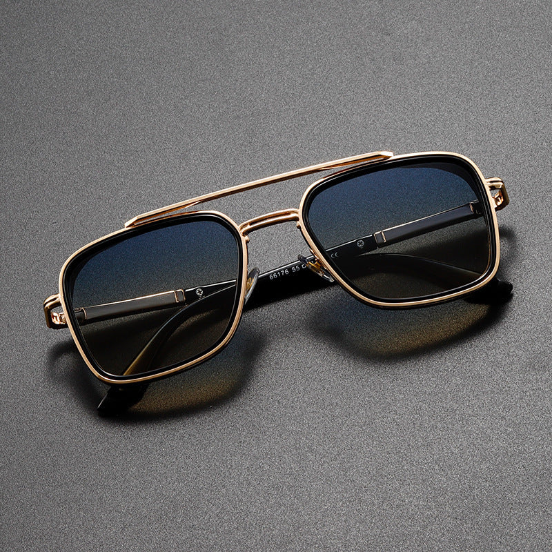 Geometric Metal Double Bridge Sunglasses