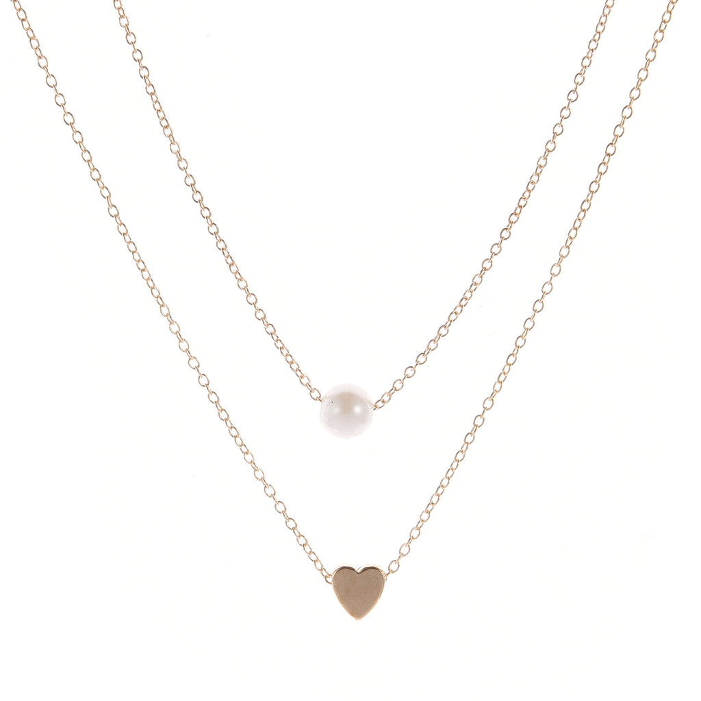 Double-Layer Heart Pendant Imitation Pearl Necklace
