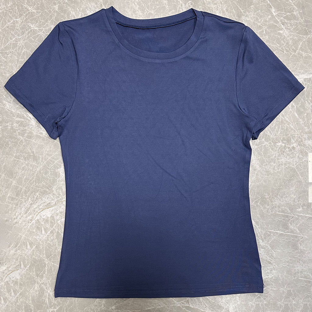 Women Slim Fit Cotton T-Shirt Crew Neck Long Sleeve Solid Color Top