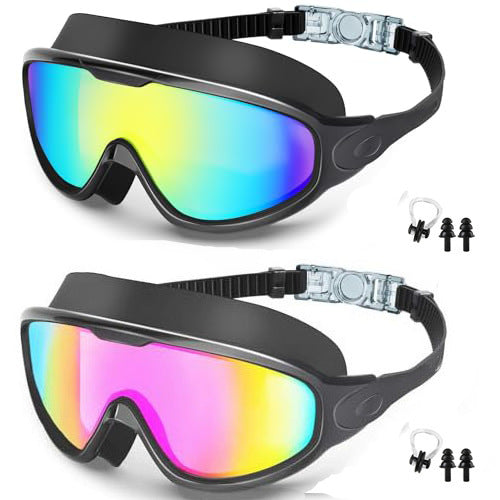 Large Frame Anti-Fog Swimming Goggles with Earplugs