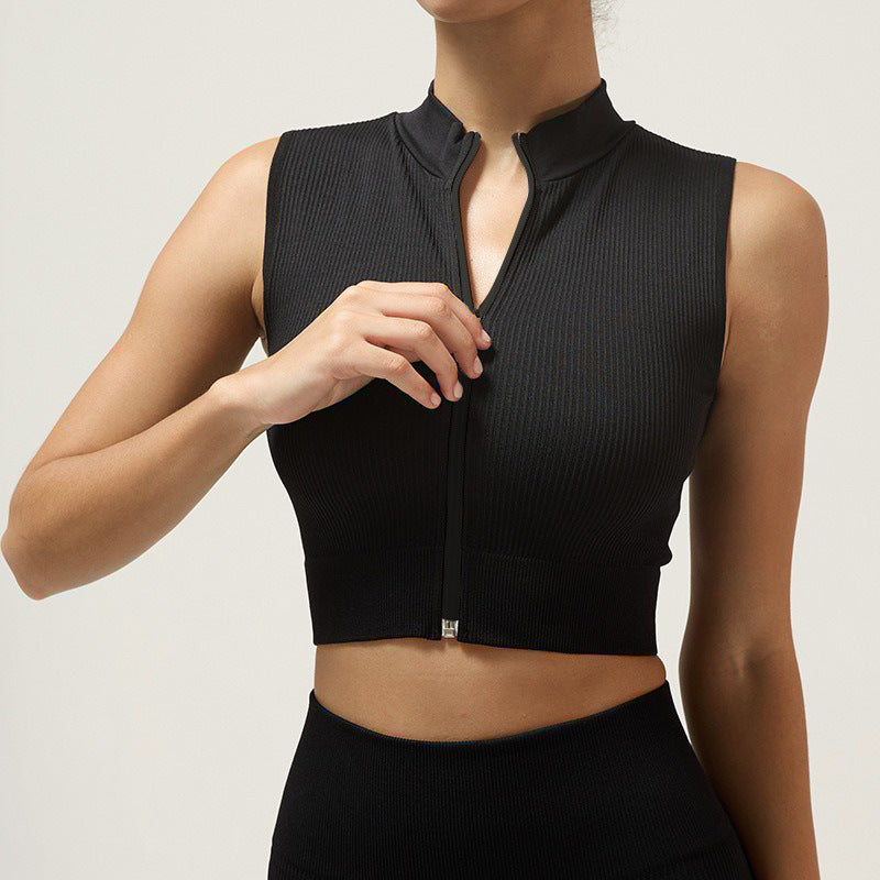 Women's Fitness Yoga Clothing Set with Zipper and High Collar