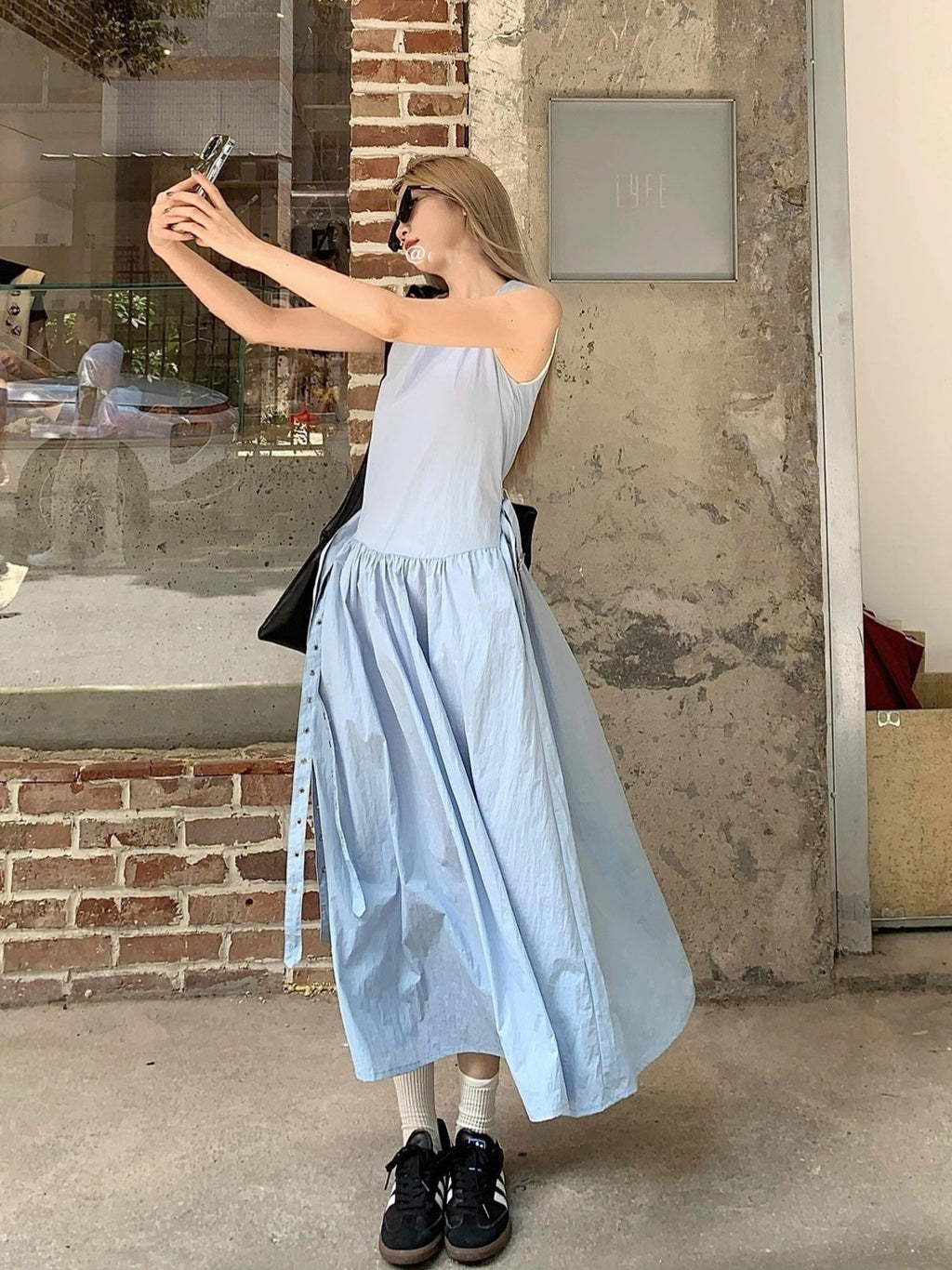 A wide A-line long dress