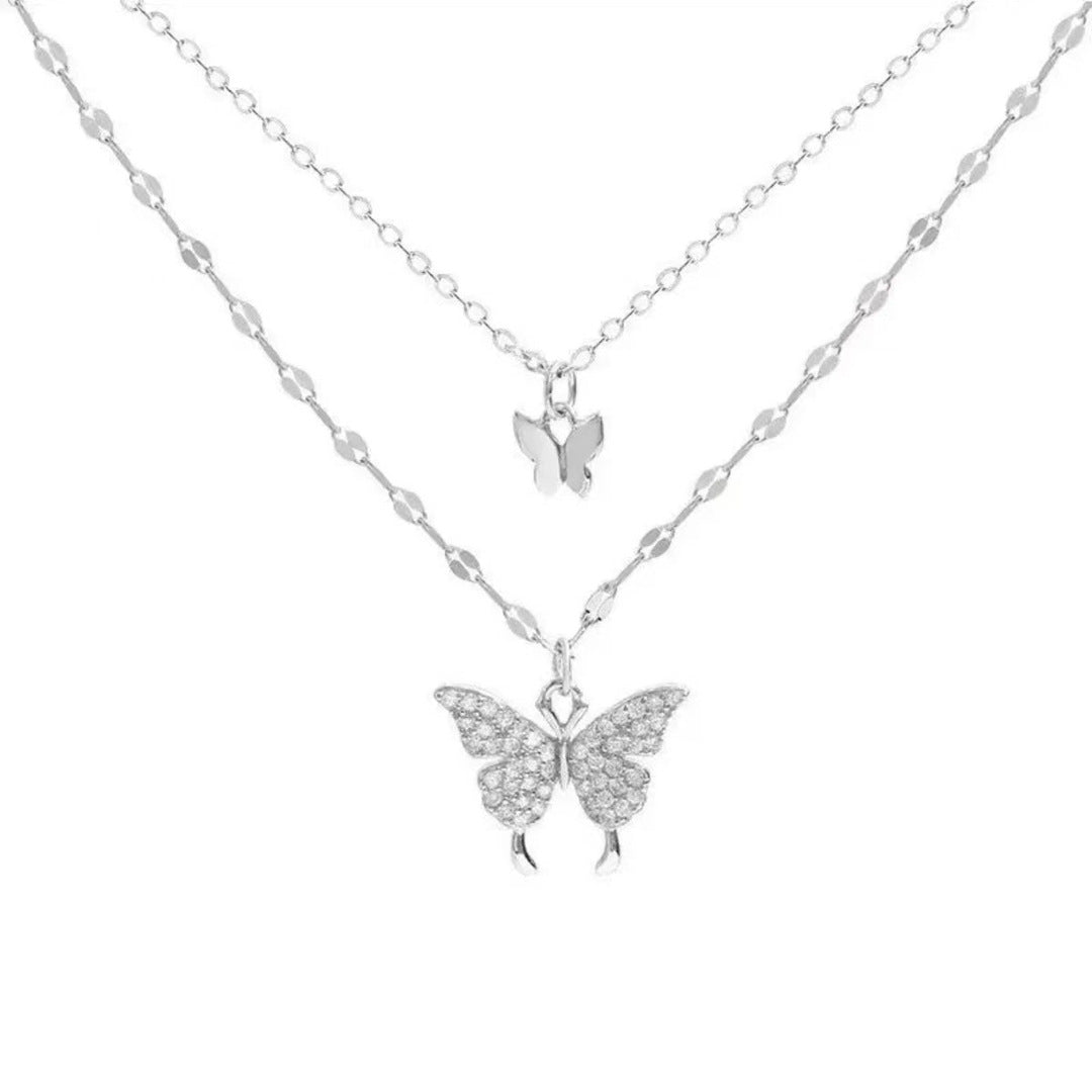 Double Layer Butterfly Pendant Titanium Steel Necklace